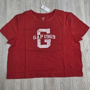 GAP Vintage Womens Medium Cropped Tee 1969 Graphic‎ Tomato Red New With Tags